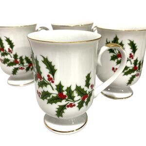 Vintage Christmas Holiday Mugs Set (4) All The Trimmings Festive Holiday Japan